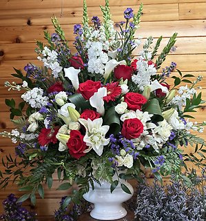 Large Red & White Funeral Spray
