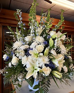 White Standing Spray with Blue